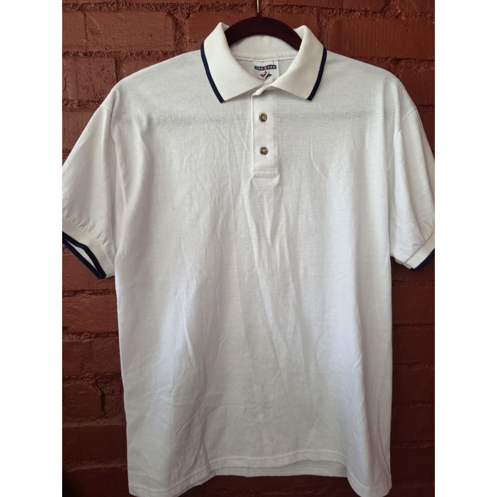 Jerzees Cotton Blend Jersey Golf Polo Shirt M Medium White Navy